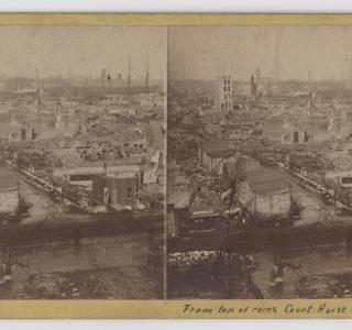 View from Top of Ruins of Courthouse Looking North after the Fire of 1871; Stereograph, 1871 (ichi-64335)