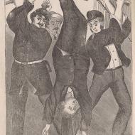 Fearful Retribution. Thieves and Incendiaries are Hanged by the Heels and Brained; from George L. Barclay, The Great Fires of Chicago, 1871 (ichi-64421)