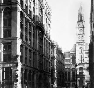 Rookery Building and Board of Trade; Photograph, ca. 1890 (ichi-00253)