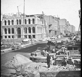 The Rebuilding of the Marine Building; Glass Lantern Slide, ca. 1873 (ichi-02845)