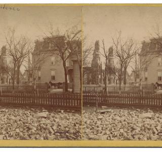 Residence of M.D. Ogden Showing the Ruins of Unity and New England Churches; Stereograph, 1871 (ichi-64159)