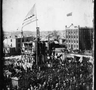 Laying of the cornerstone for the Water Tower, March 25, 1867; Photograph (ichi-64424)