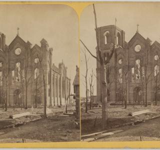 St. Michael's Church after the Fire; Copelin & Sons, Stereograph, 1871 (ichi-64425)