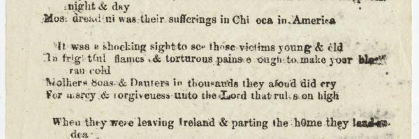 Lines Written on the Most Dreadful Fire that Broke Out in Chicago in America; Jeramiah Cronan, Broadside, 1871 (ichi-06191)